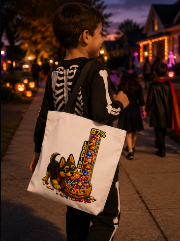 German Shepherd 31 Days of Candy Halloween Trick or Treat Tote Bag