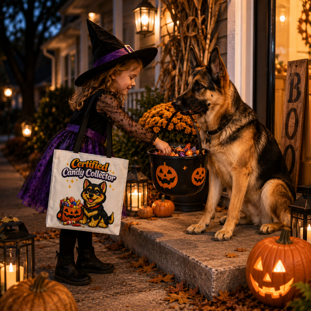 German Shepherd Certified Candy Collector Halloween Trick or Treat Tote Bag