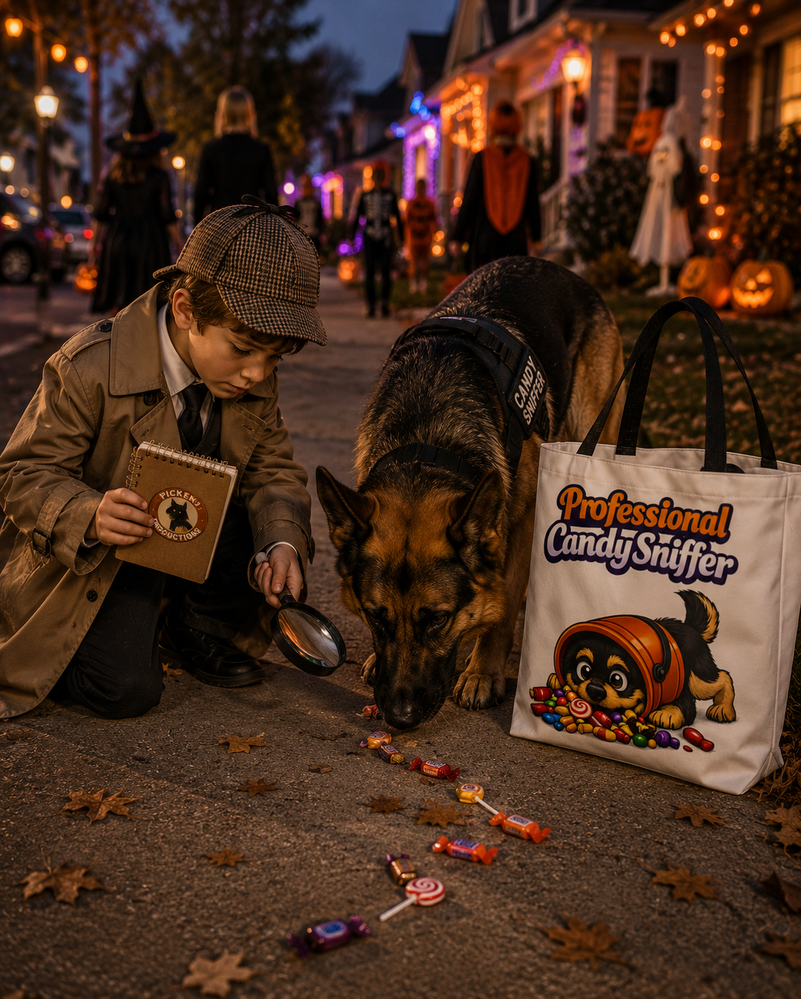 German Shepherd Professional Candy Sniffer Halloween Trick or Treat Tote Bag