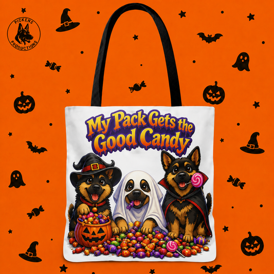 German Shepherd My Pack Gets the Good Candy Halloween Trick or Treat Tote Bag