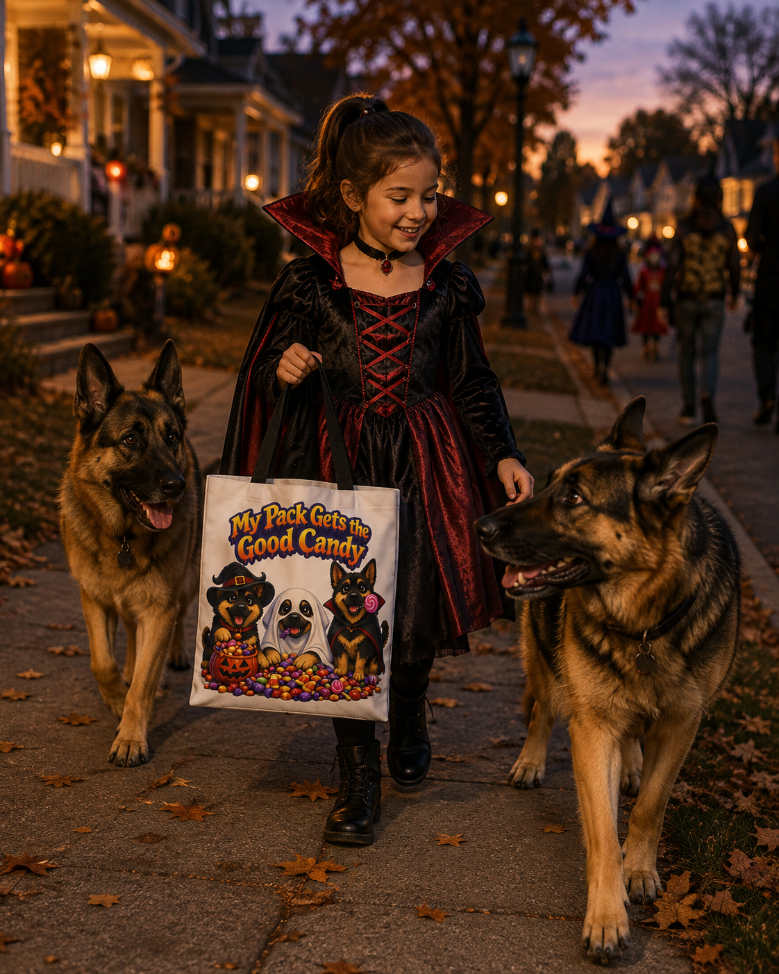 German Shepherd My Pack Gets the Good Candy Halloween Trick or Treat Tote Bag