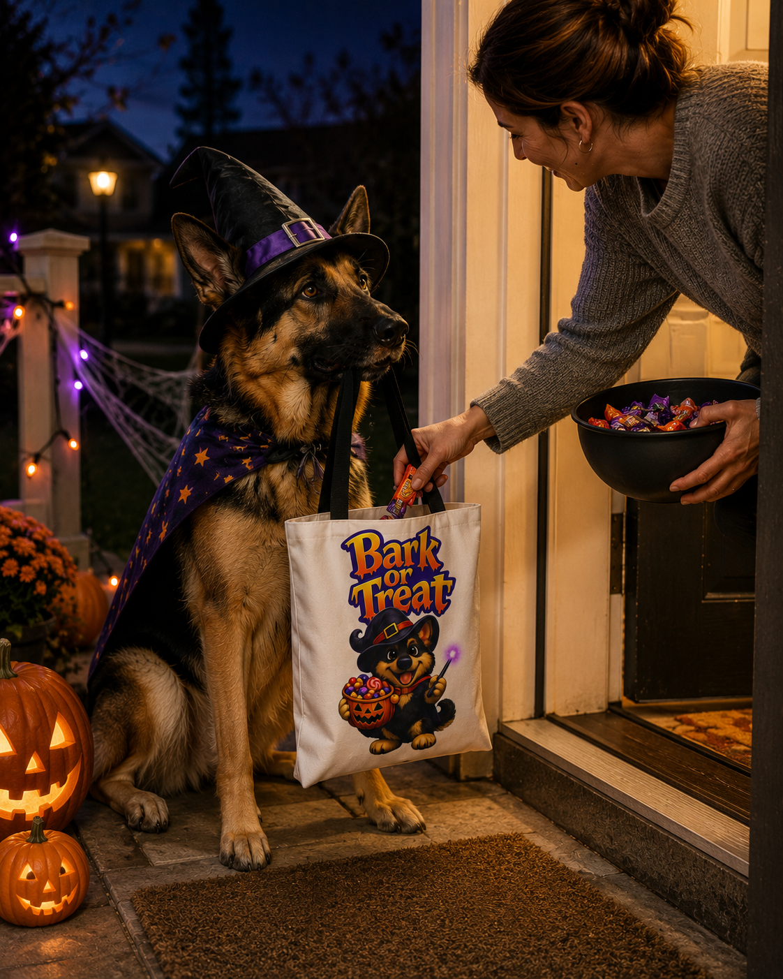 German Shepherd Bark or Treat Halloween Trick or Treat Tote Bag