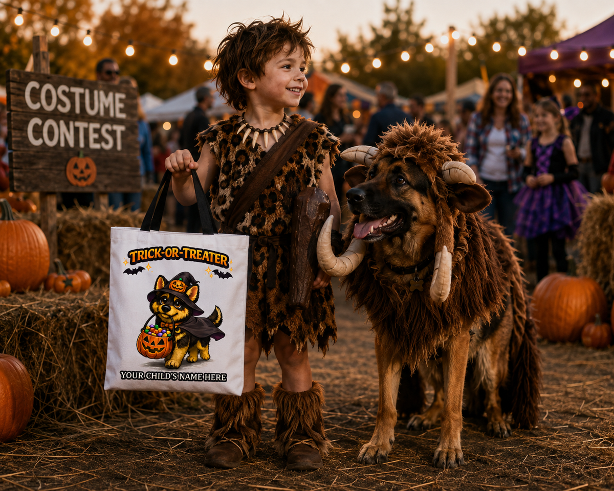 Personalized German Shepherd Halloween Trick or Treat Tote Bag, Custom Kids Candy Bag