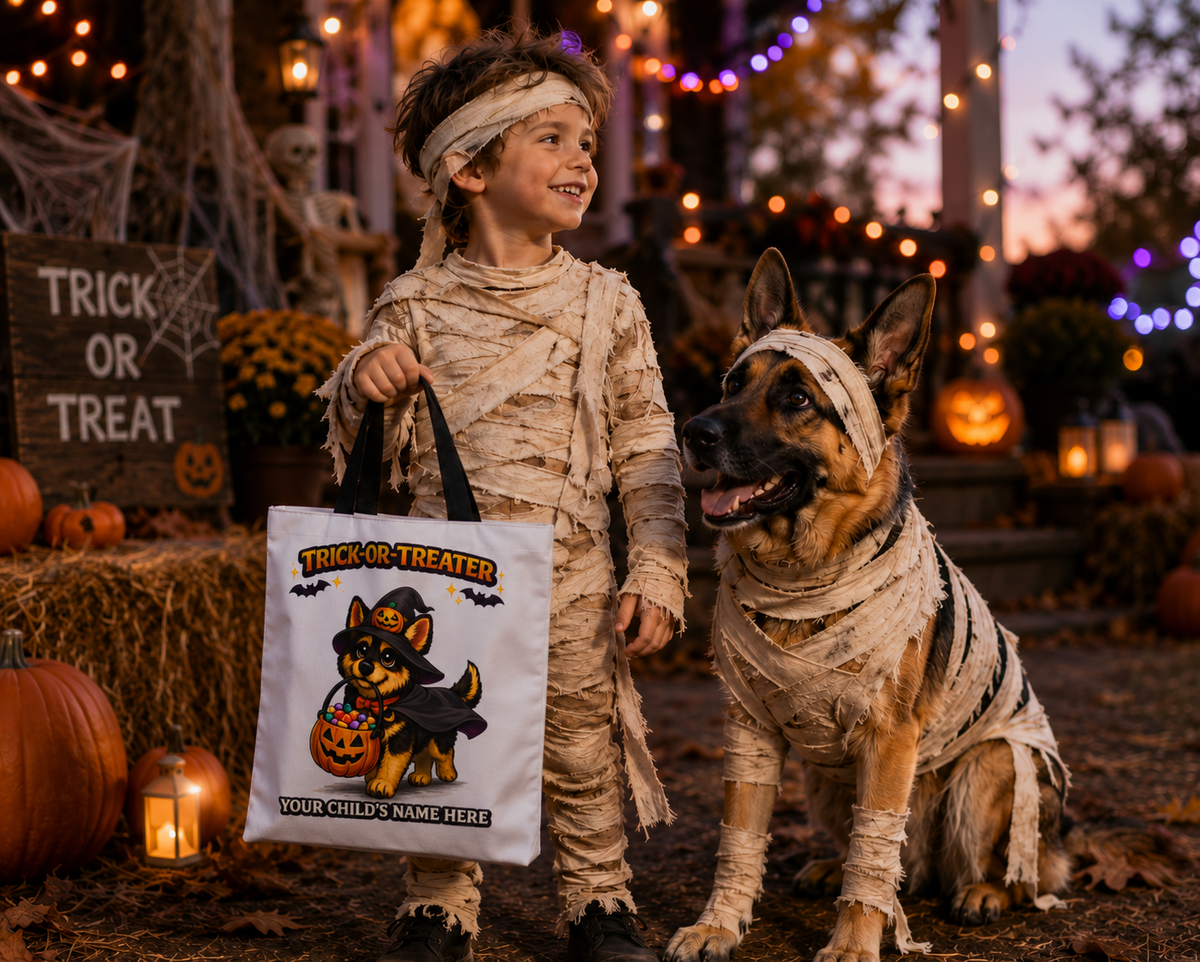Personalized German Shepherd Halloween Trick or Treat Tote Bag, Custom Kids Candy Bag