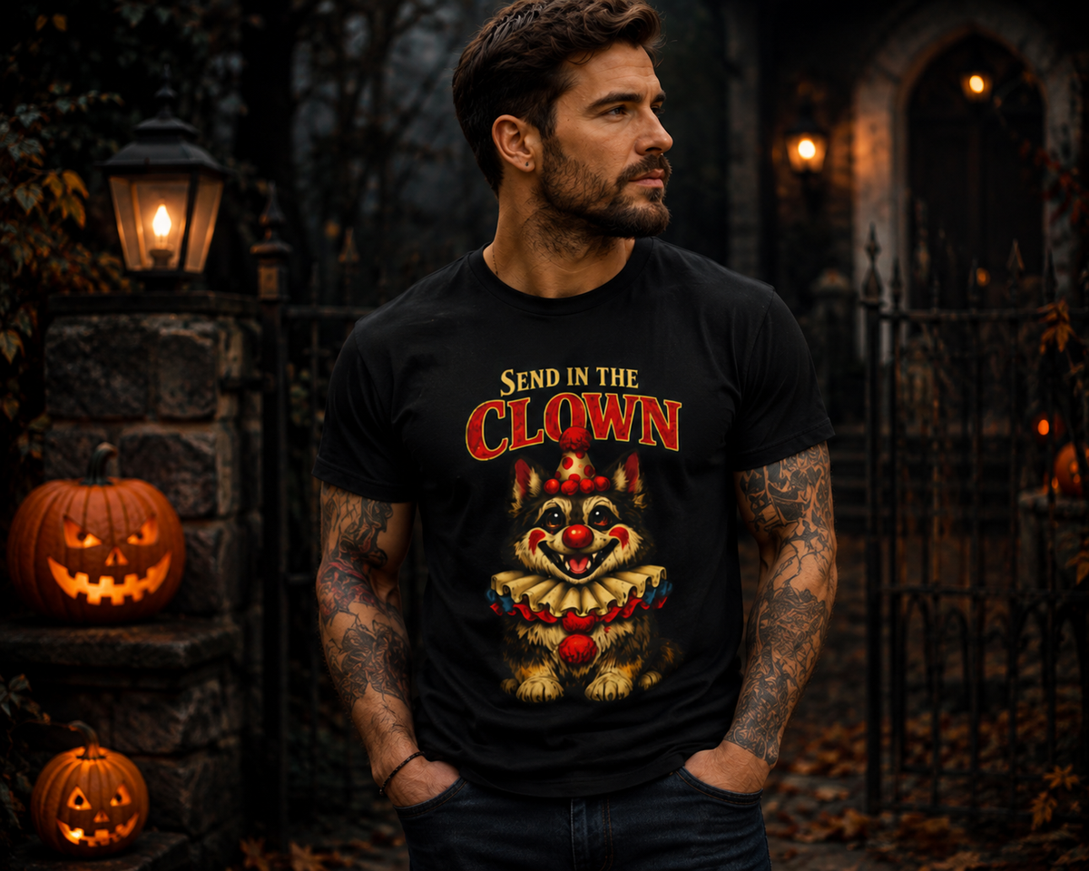 Send in the Clown German Shepherd Halloween T-Shirt – Funny Creepy Cute GSD Dog Lover Graphic Tee