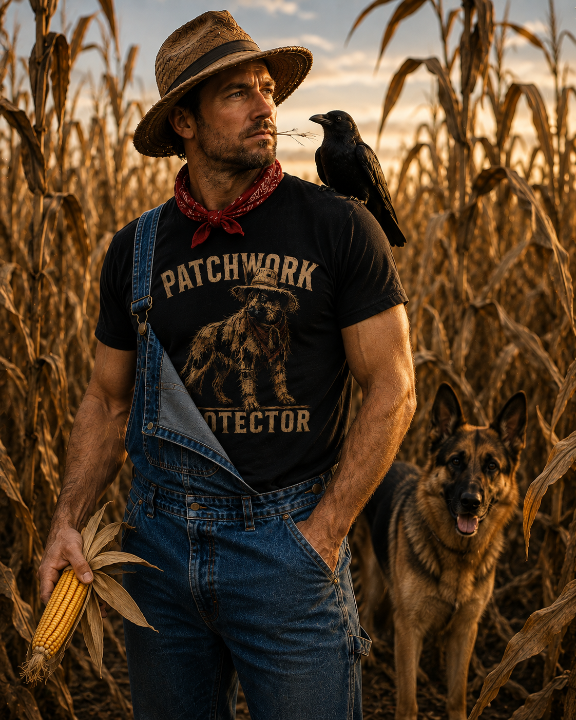 Patchwork Protector German Shepherd Halloween T-Shirt – Scarecrow GSD Dog Lover Graphic Tee