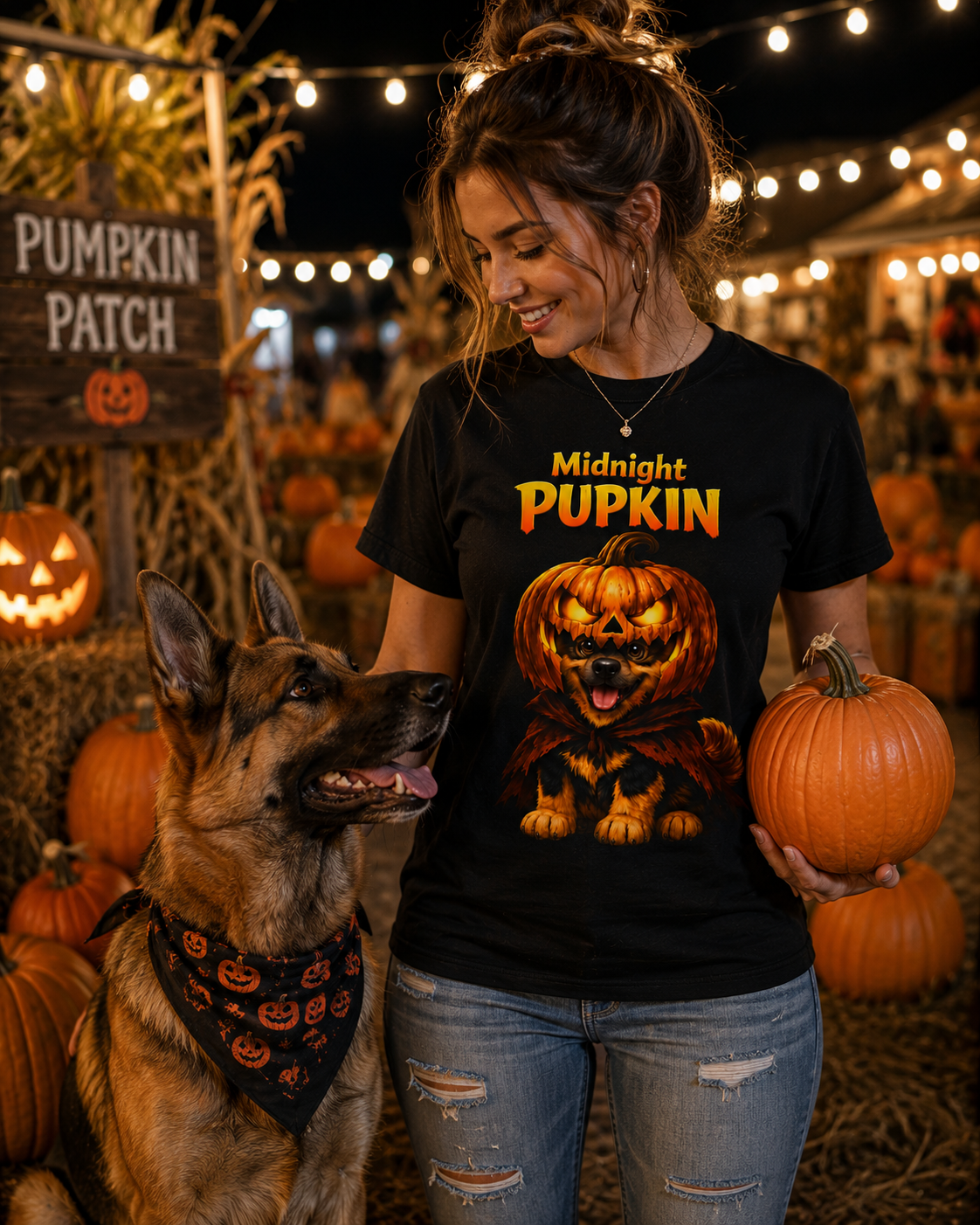 Midnight Pupkin German Shepherd Halloween T-Shirt – Pumpkin GSD Dog Lover Graphic Tee