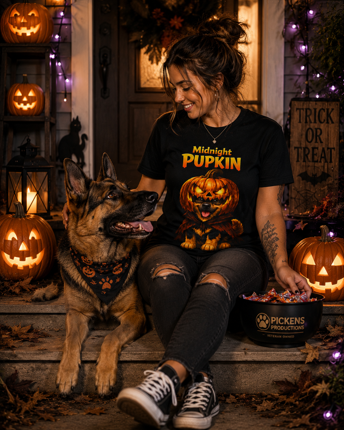 Midnight Pupkin German Shepherd Halloween T-Shirt – Pumpkin GSD Dog Lover Graphic Tee