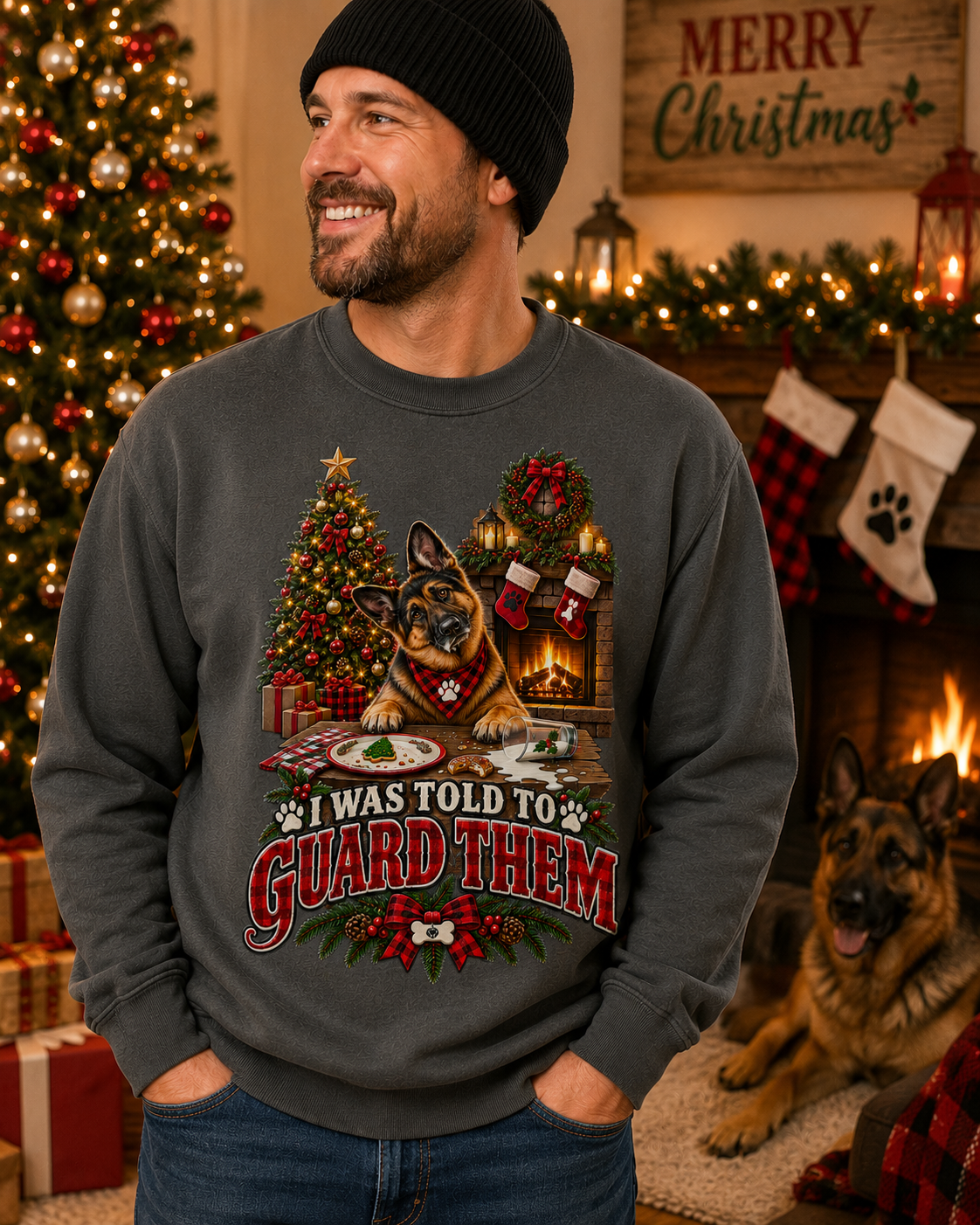 German Shepherd Christmas Sweatshirt, I Was Told to Guard Them