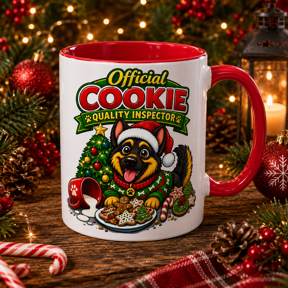 German Shepherd Cookie Quality Inspector Christmas Mug, Holiday Gift for German Shepherd Lovers