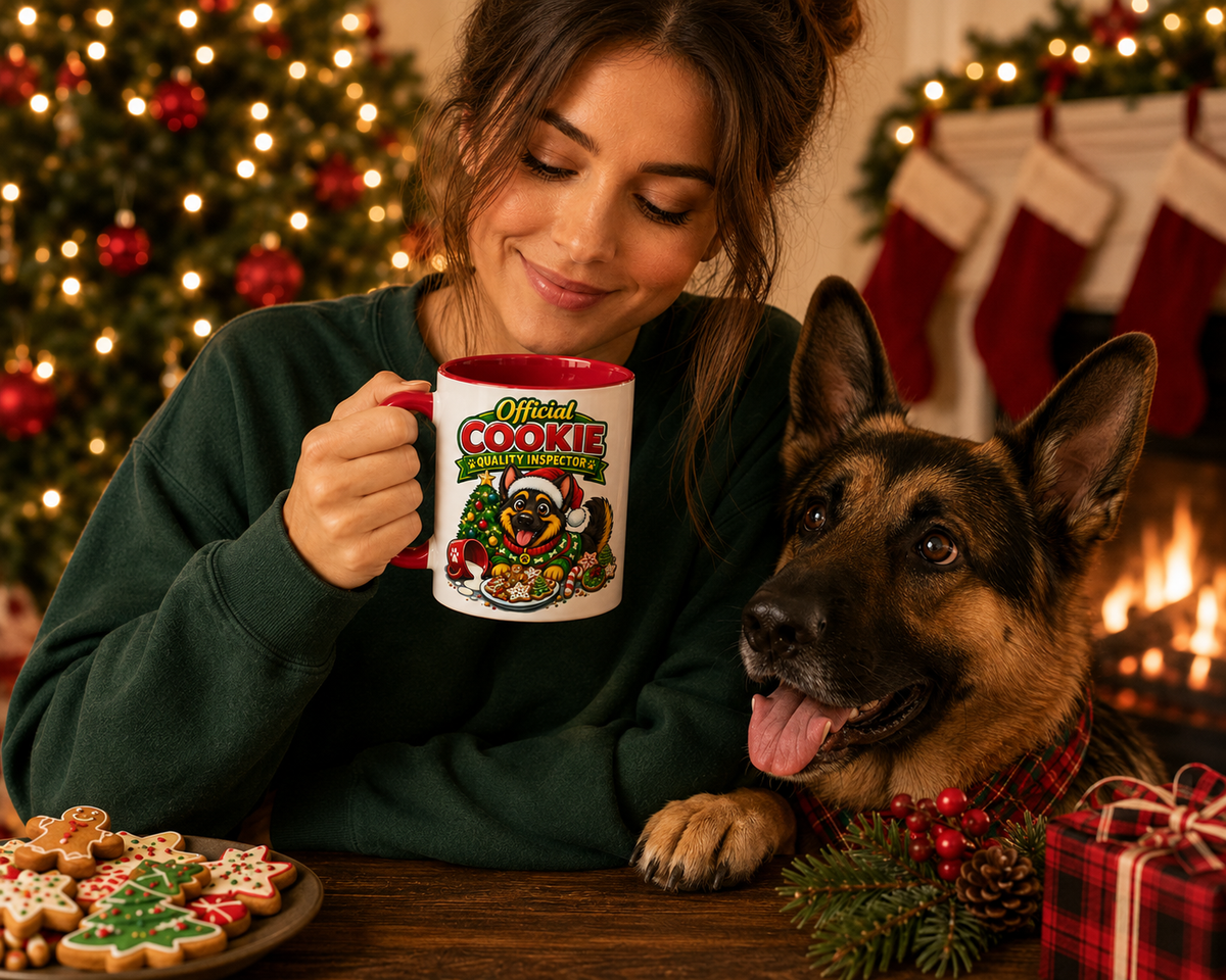 German Shepherd Cookie Quality Inspector Christmas Mug, Holiday Gift for German Shepherd Lovers