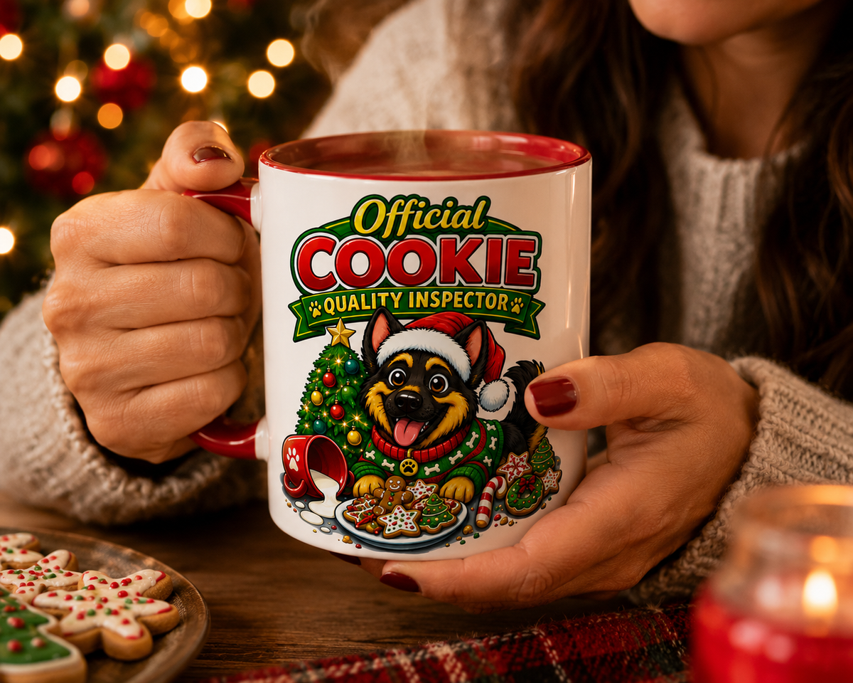 German Shepherd Cookie Quality Inspector Christmas Mug, Holiday Gift for German Shepherd Lovers