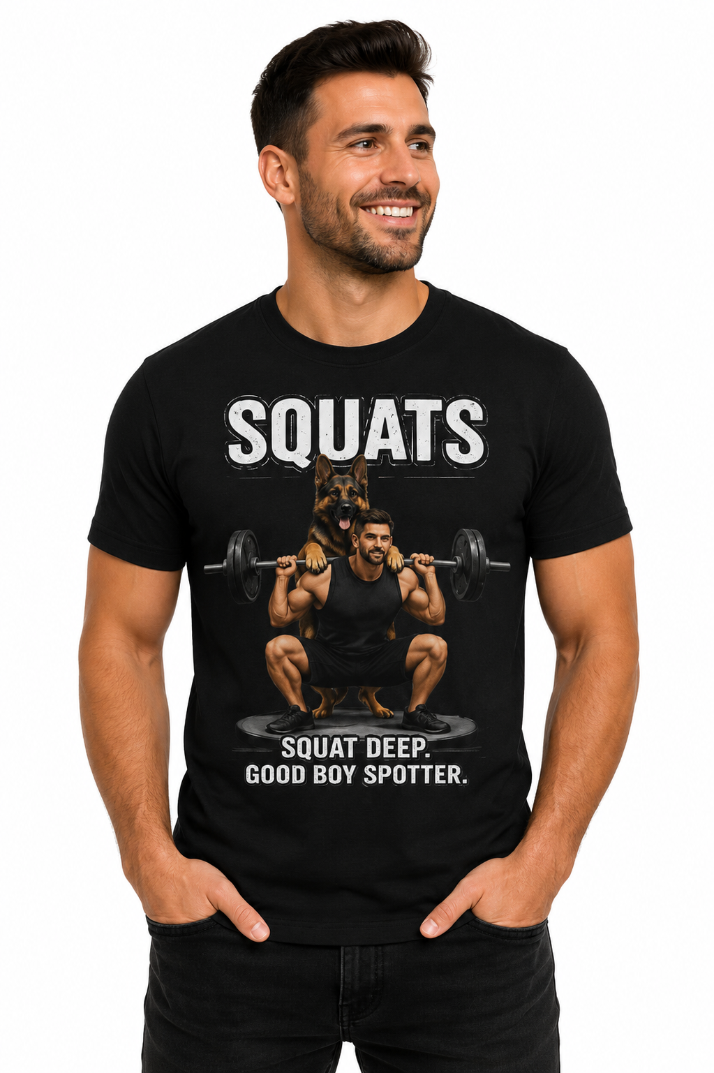 Squats German Shepherd Workout Shirt | Good Boy Spotter Tee | Dog Lover Fitness Gift