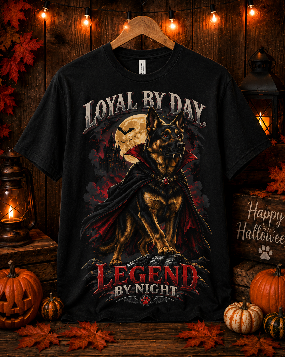 German Shepherd Loyal by Day Legend by Night Halloween T-Shirt