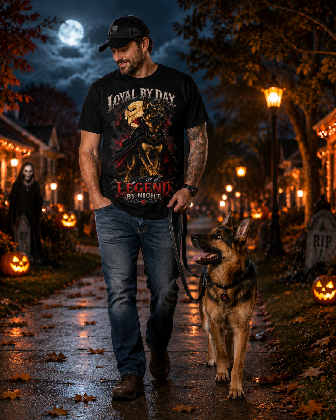 German Shepherd Loyal by Day Legend by Night Halloween T-Shirt