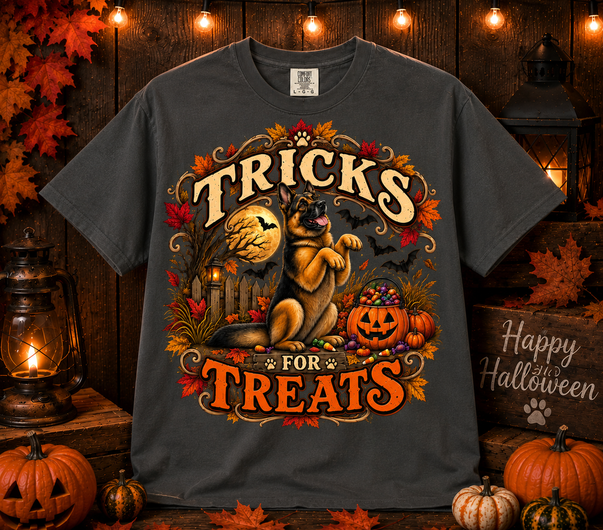 German Shepherd Tricks for Treats Halloween T-Shirt