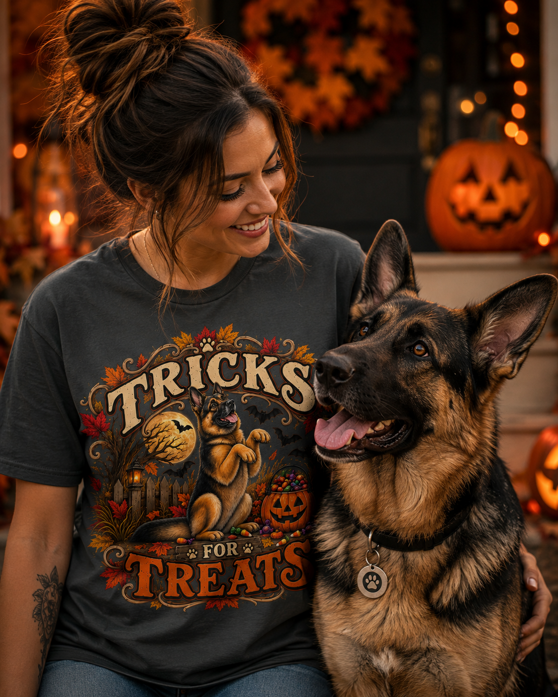 German Shepherd Tricks for Treats Halloween T-Shirt