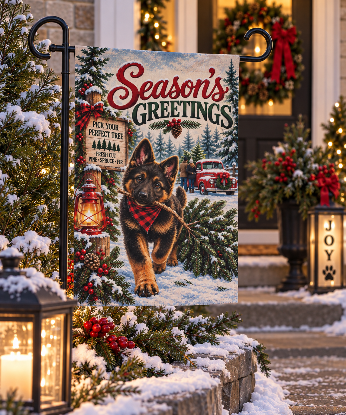 German Shepherd Season’s Greetings Christmas Garden Flag