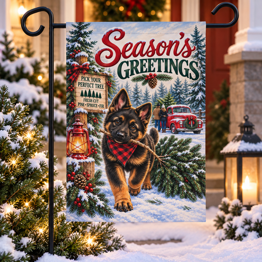 German Shepherd Season’s Greetings Christmas Garden Flag