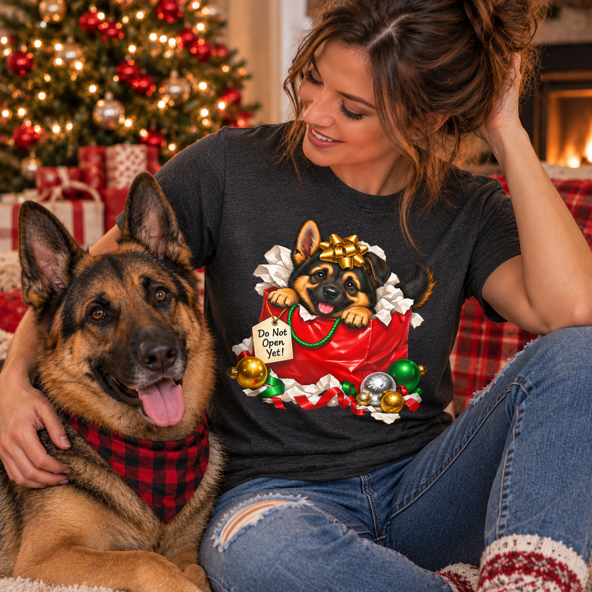 German Shepherd Do Not Open Yet Christmas T-Shirt