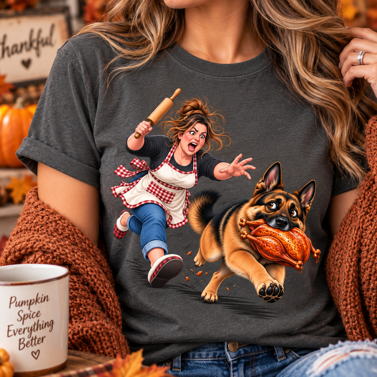German Shepherd Thanksgiving Shirt – Funny Turkey Thief GSD T-Shirt