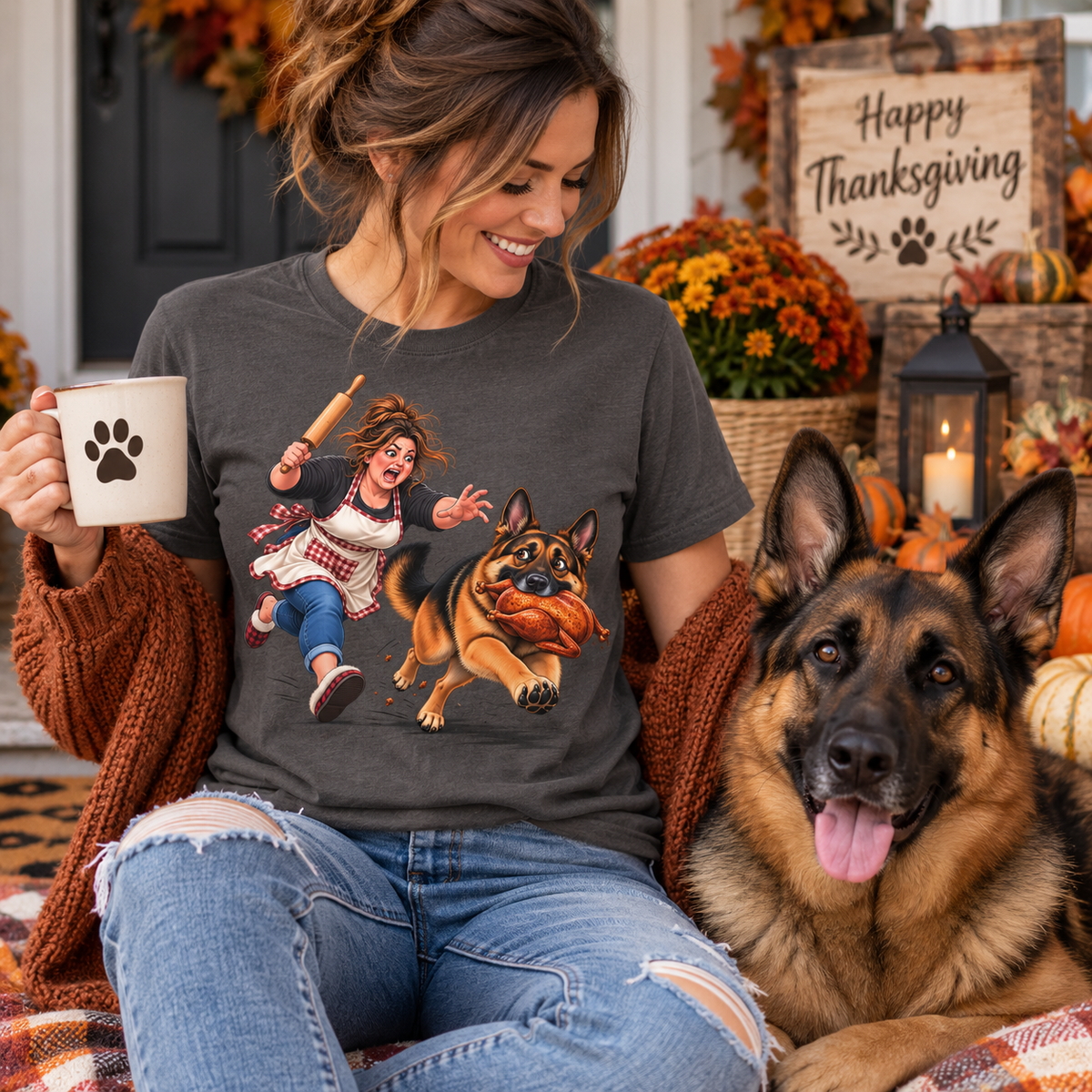 German Shepherd Thanksgiving Shirt – Funny Turkey Thief GSD T-Shirt