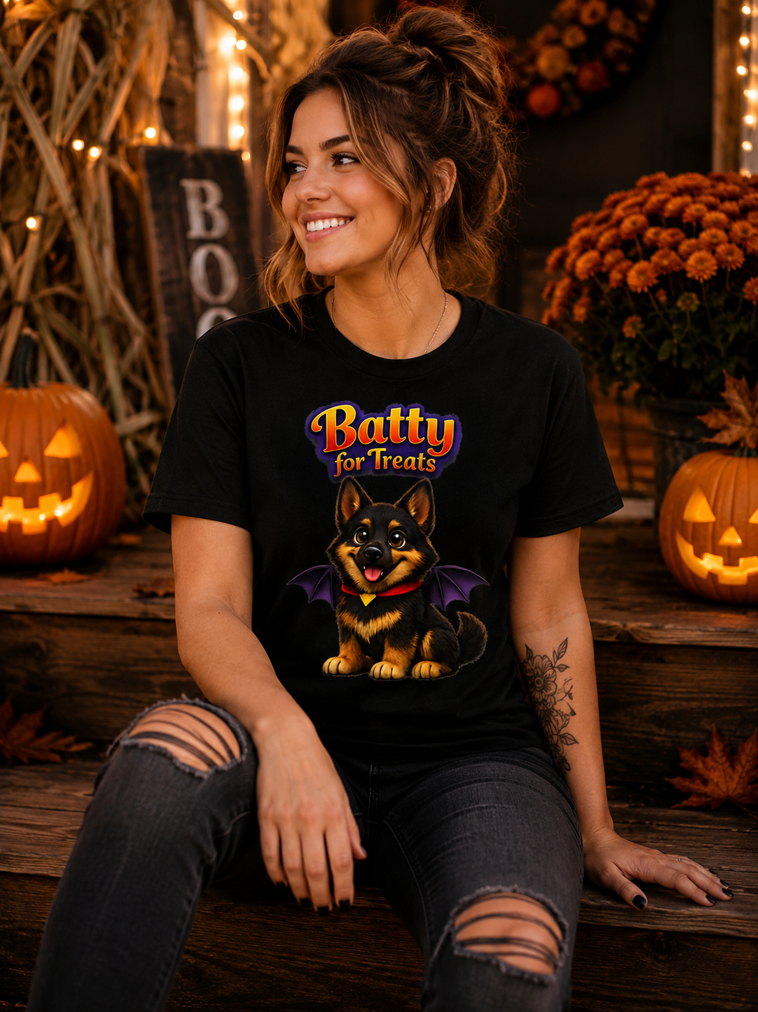 Batty for Treats German Shepherd Halloween T-Shirt