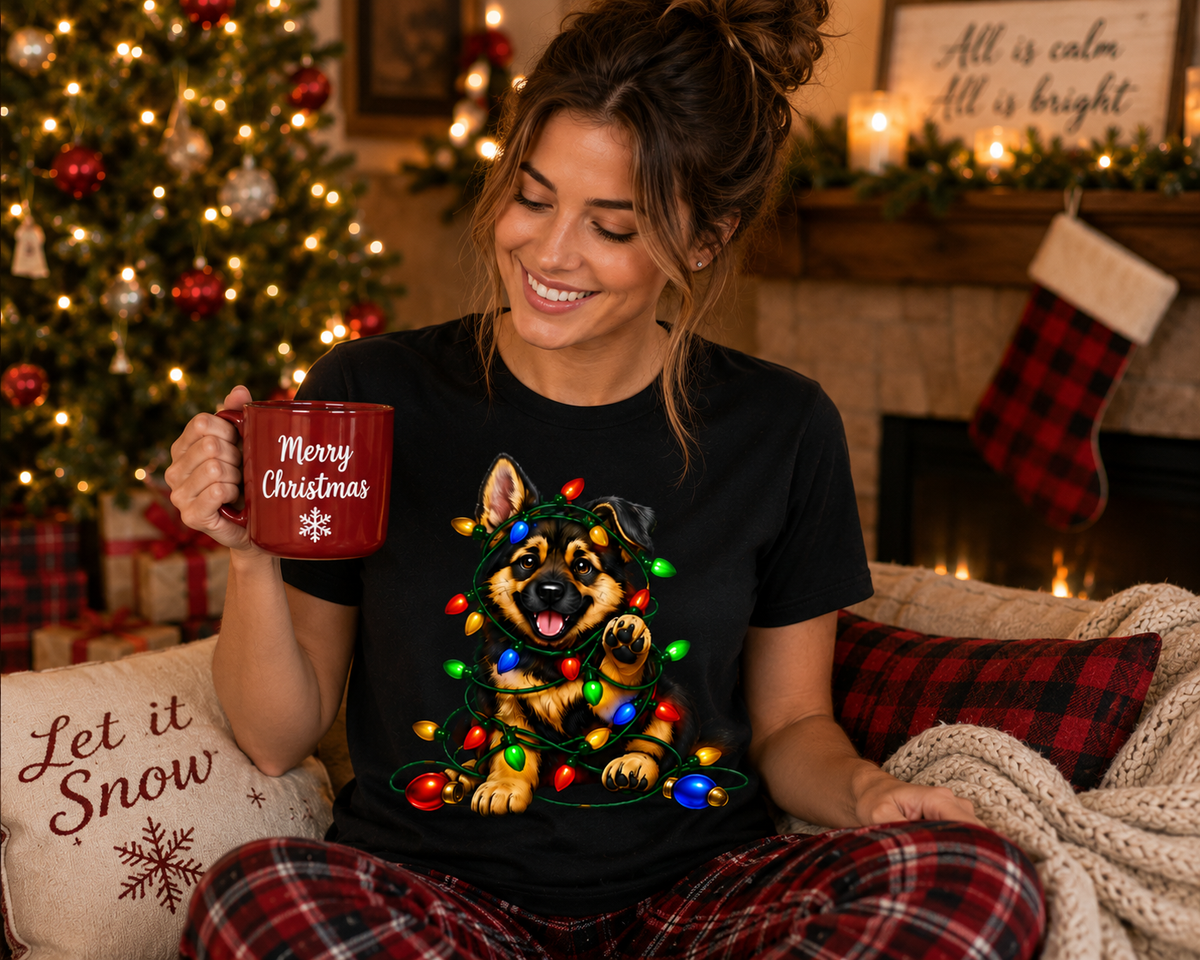 German Shepherd Christmas Shirt, Christmas Lights Puppy Tee, Gift for German Shepherd Lovers