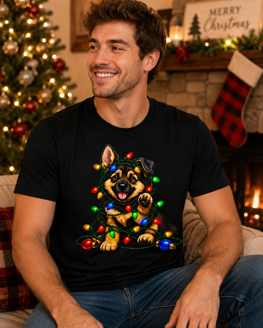 German Shepherd Christmas Shirt, Christmas Lights Puppy Tee, Gift for German Shepherd Lovers