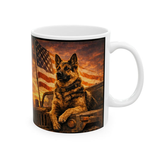 Patriotic German Shepherd Flag Mug – American Flag Dog Lover Coffee Cup | USA K9 Pride | Ceramic 11oz/15oz
