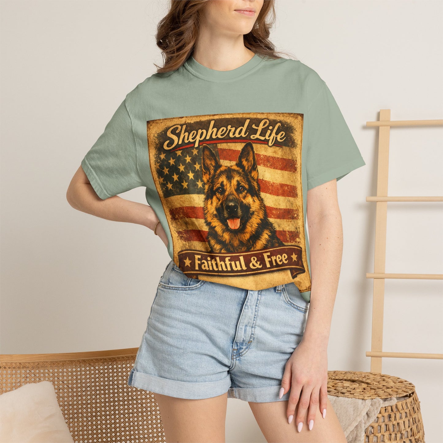 Shepherd Life Faithful & Free German Shepherd Shirt | Patriotic Flag Dog Tee