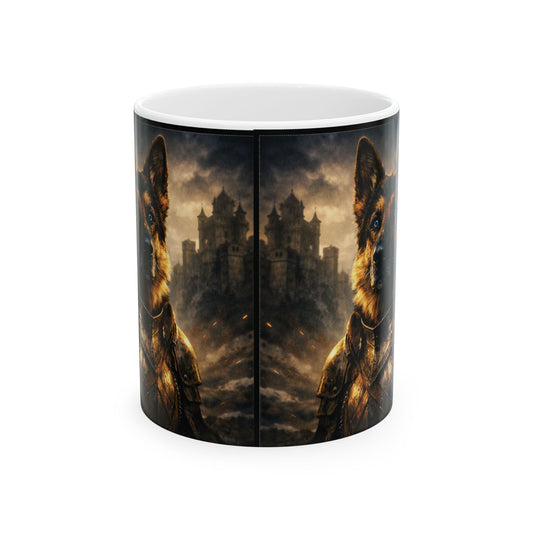 Armored German Shepherd Mug | Medieval Knight Dog Portrait