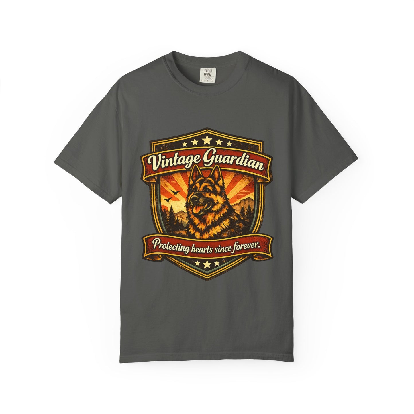 Vintage Guardian German Shepherd T-Shirt | Dog Badge Shield Design