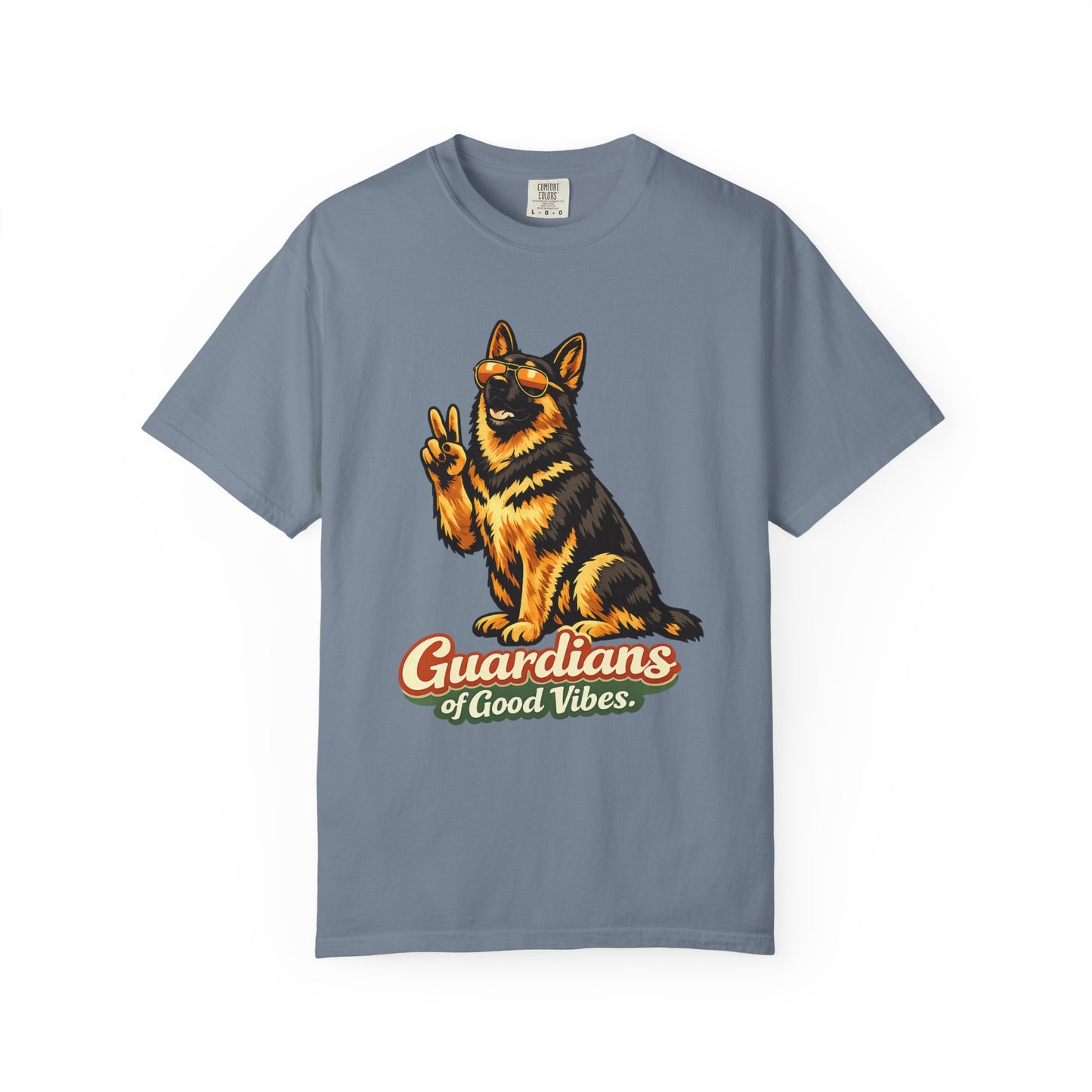 Guardians of Good Vibes German Shepherd T-shirt | Peace Sign Dog Tee