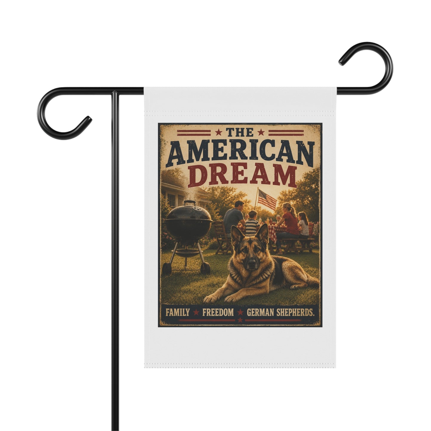 American Dream Garden Flag — Patriotic German Shepherd Yard Banner