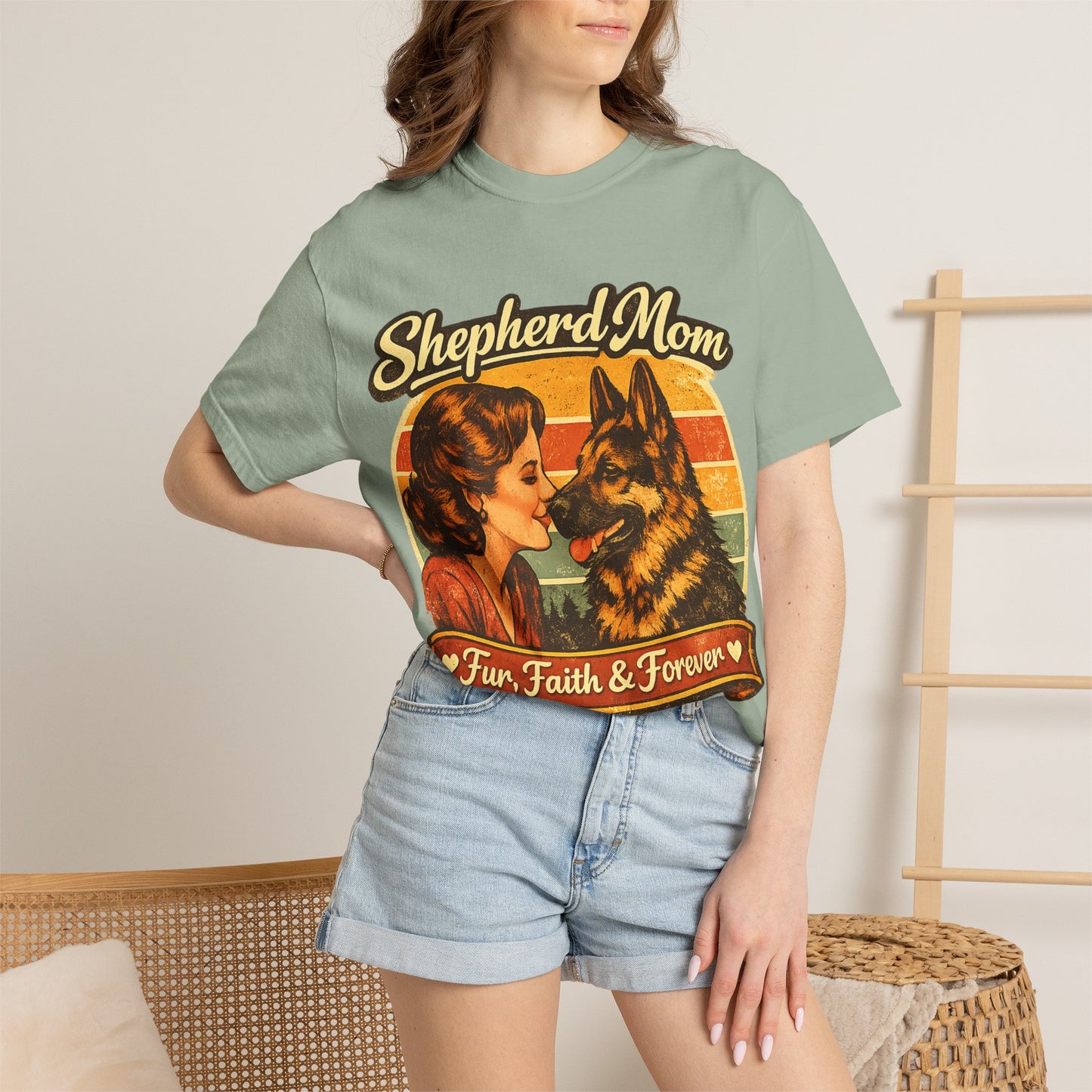 Shepherd Mom Vintage Portrait T-Shirt | German Shepherd Mom Tee