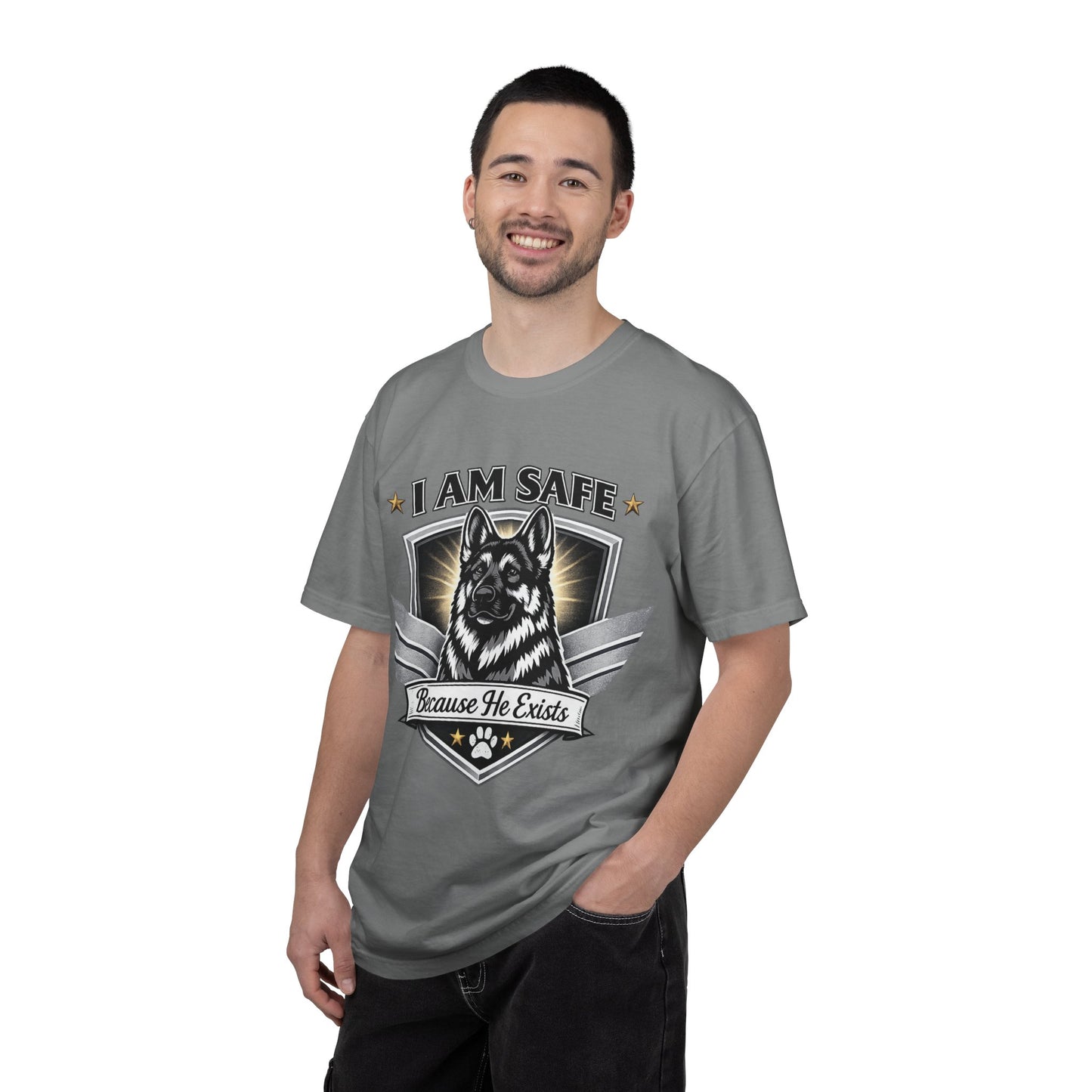 I Am Safe Because He Exists German Shepherd T-Shirt