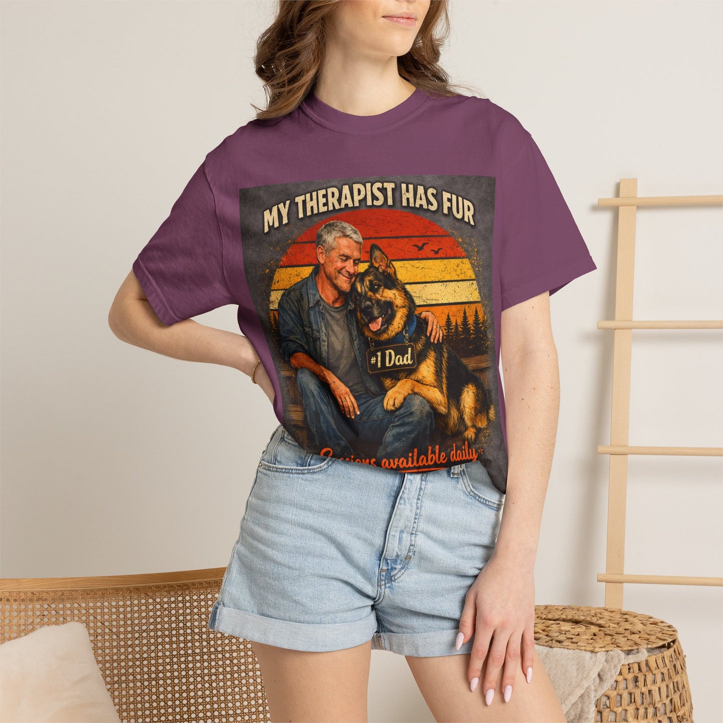 My Therapist Has Fur T-shirt | Dog Dad Graphic Tee, German Shepherd Design