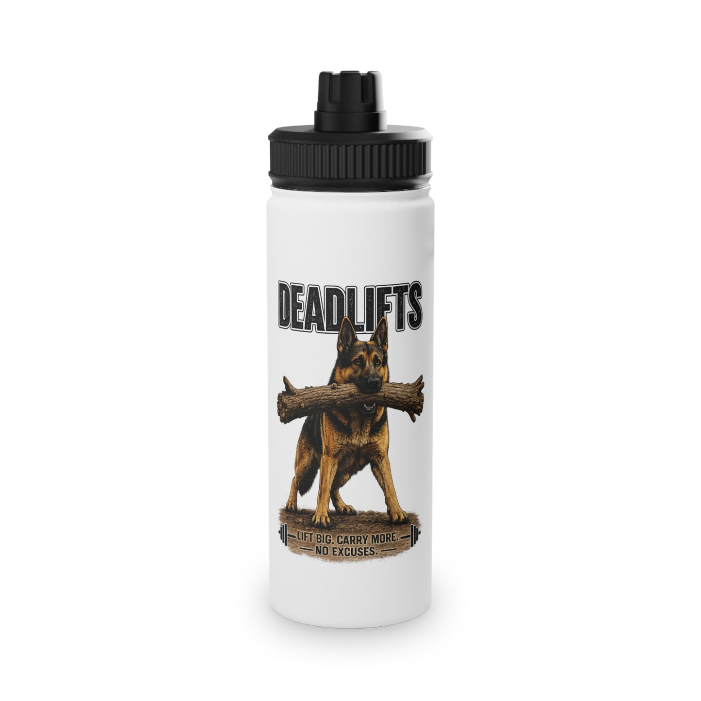 Deadlifts German Shepherd Insulated Water Bottle | Lift Big. Carry More. No Excuses.