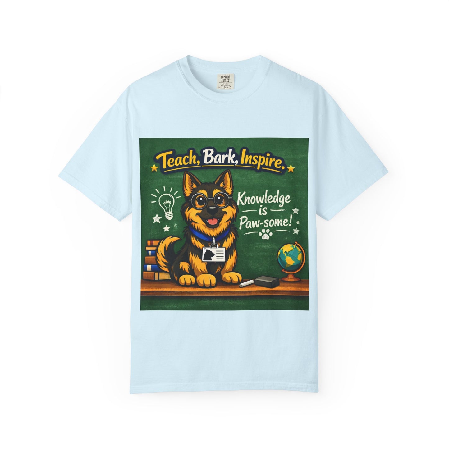 Teach Bark Inspire German Shepherd T‑Shirt – Knowledge Is Paw‑some Teacher Tee | Classroom Dog Lover Shirt | Bella Canvas 3001