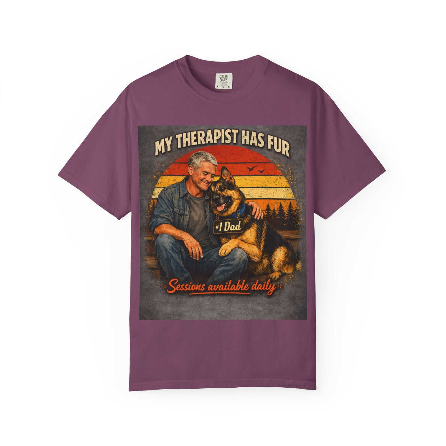 My Therapist Has Fur T-shirt | Dog Dad Graphic Tee, German Shepherd Design