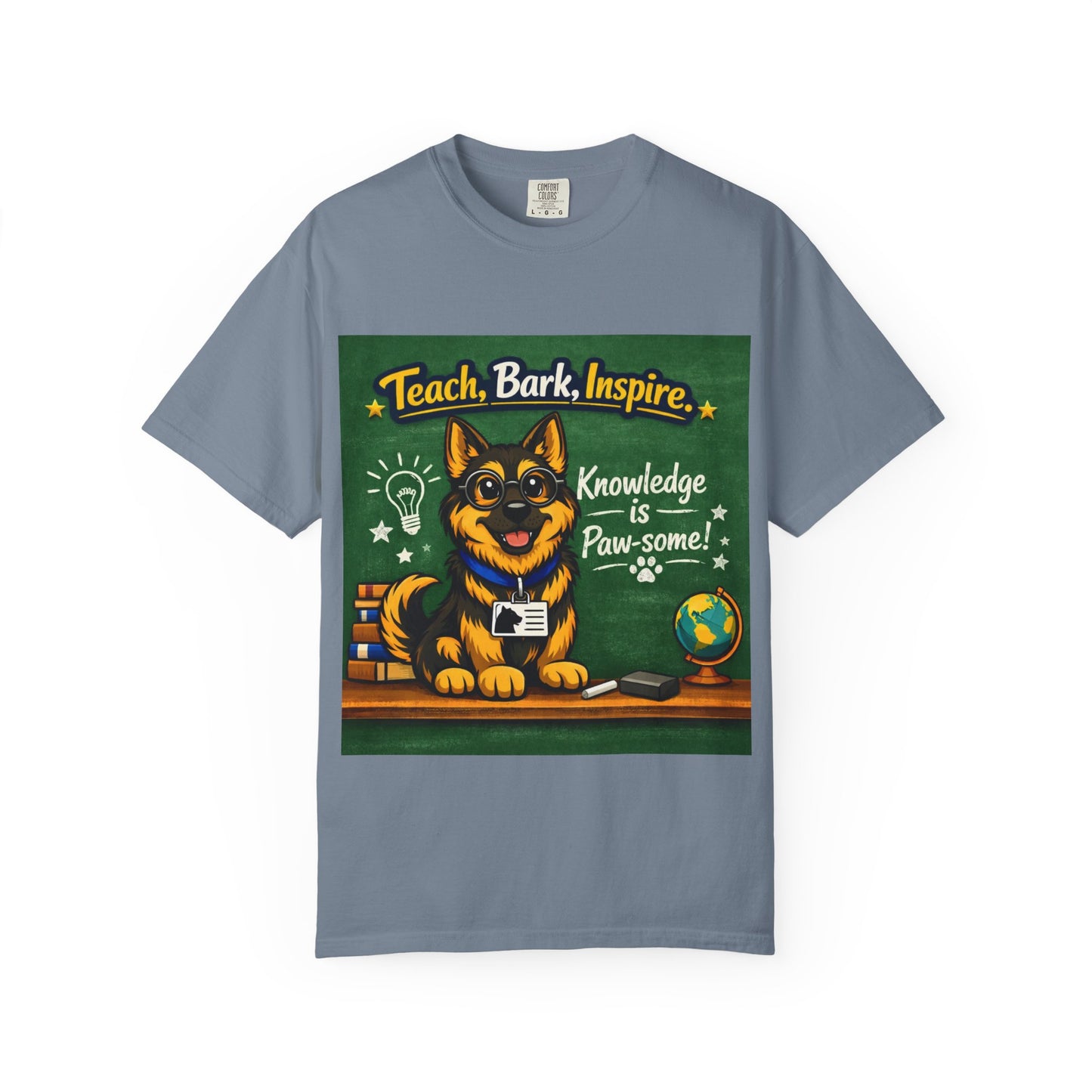 Teach Bark Inspire German Shepherd T‑Shirt – Knowledge Is Paw‑some Teacher Tee | Classroom Dog Lover Shirt | Bella Canvas 3001