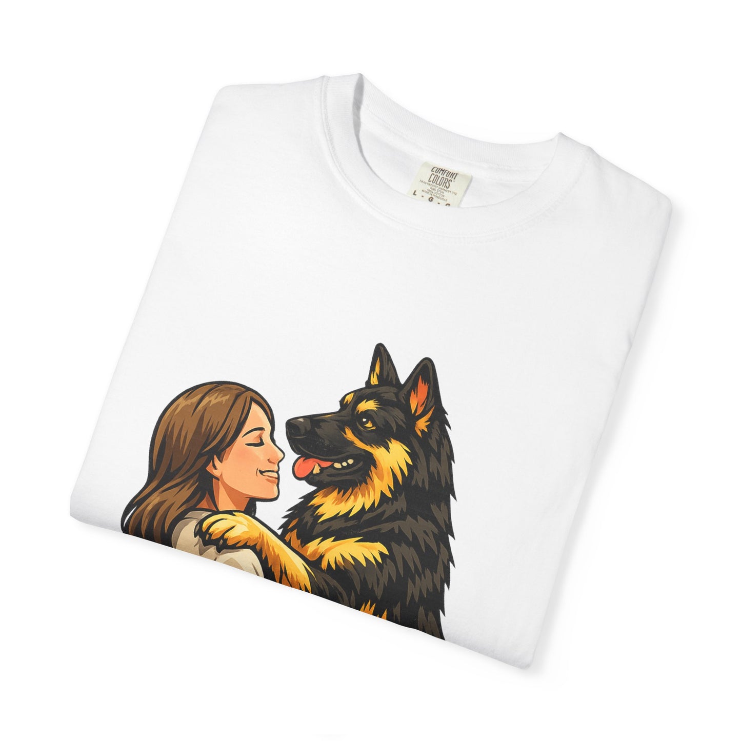 I Love You More Than Treats T-shirt | Girl Hugging German Shepherd Dog