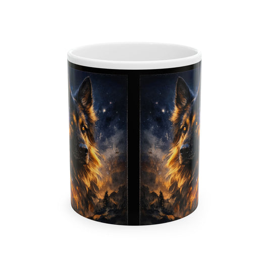 German Shepherd Nebula Artwork Mug | Ceramic Coffee Cup