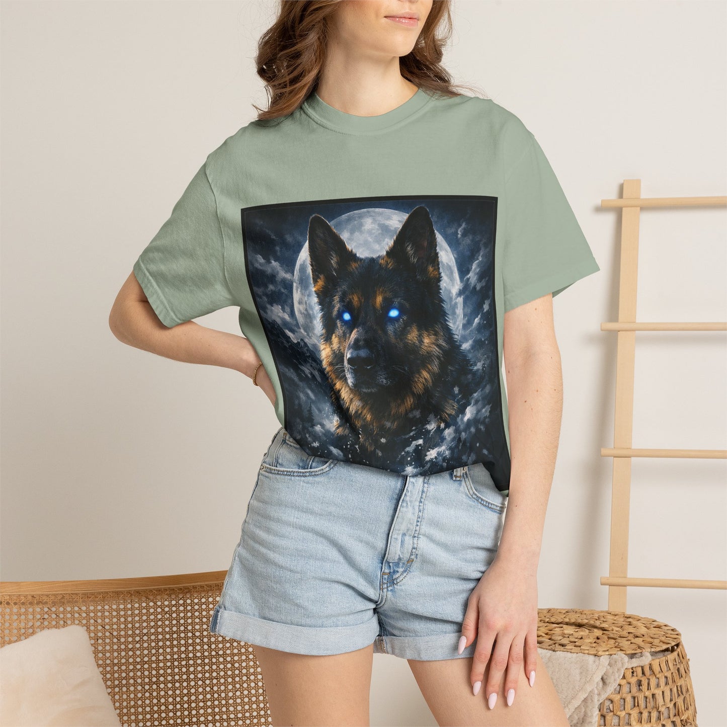 German Shepherd Portrait T-shirt | Dog Art, Night Sky Paw Print