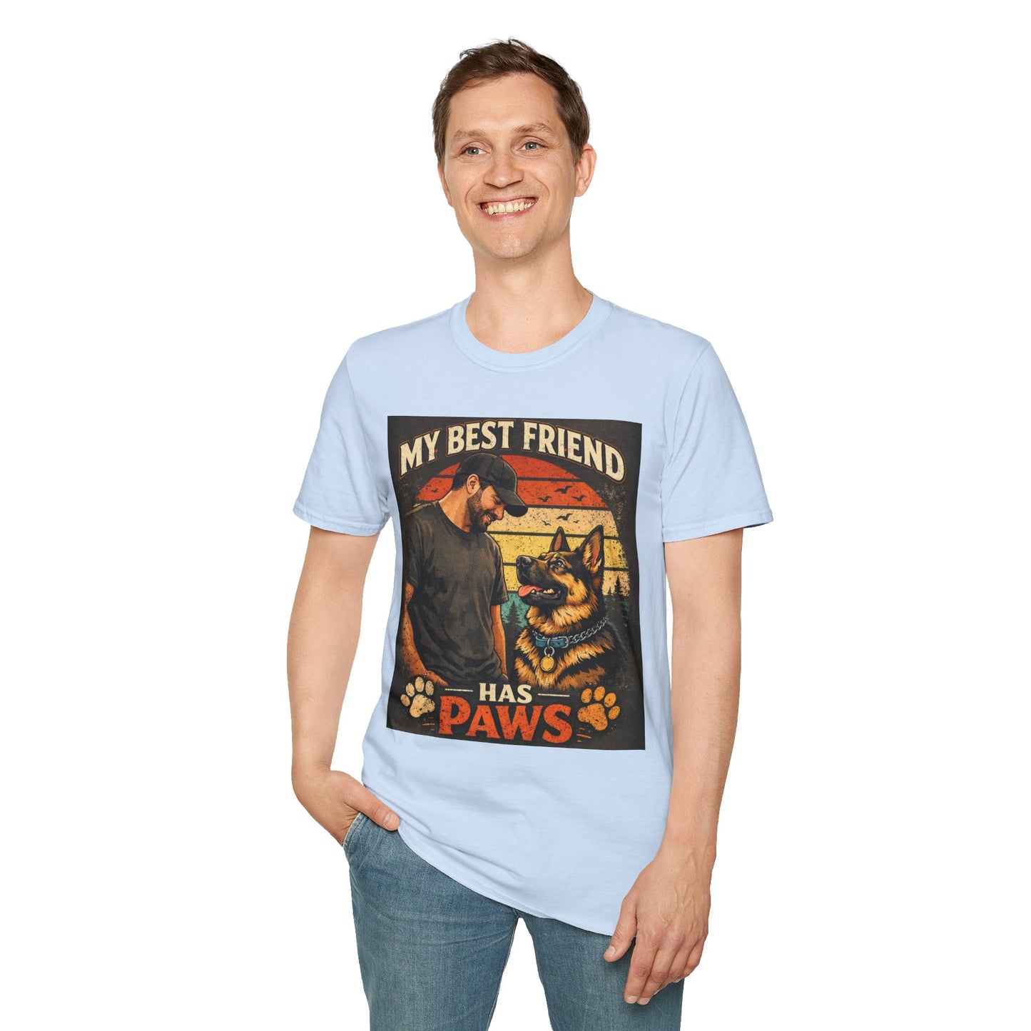 My Best Friend Has Paws Retro T‑Shirt – Dog Lover Vintage Graphic Tee | Pet Owner Gift | Gildan Softstyle