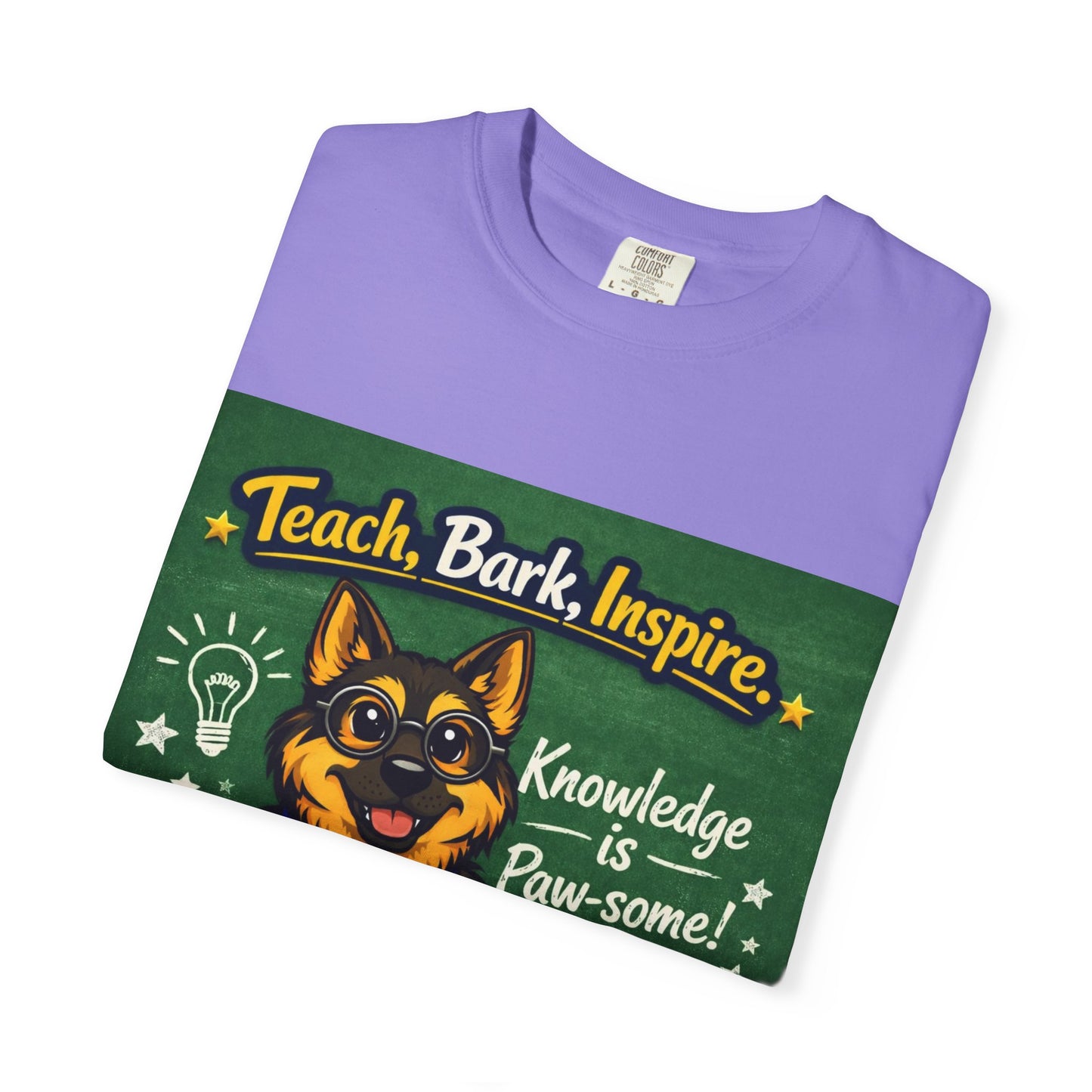 Teach Bark Inspire German Shepherd T‑Shirt – Knowledge Is Paw‑some Teacher Tee | Classroom Dog Lover Shirt | Bella Canvas 3001