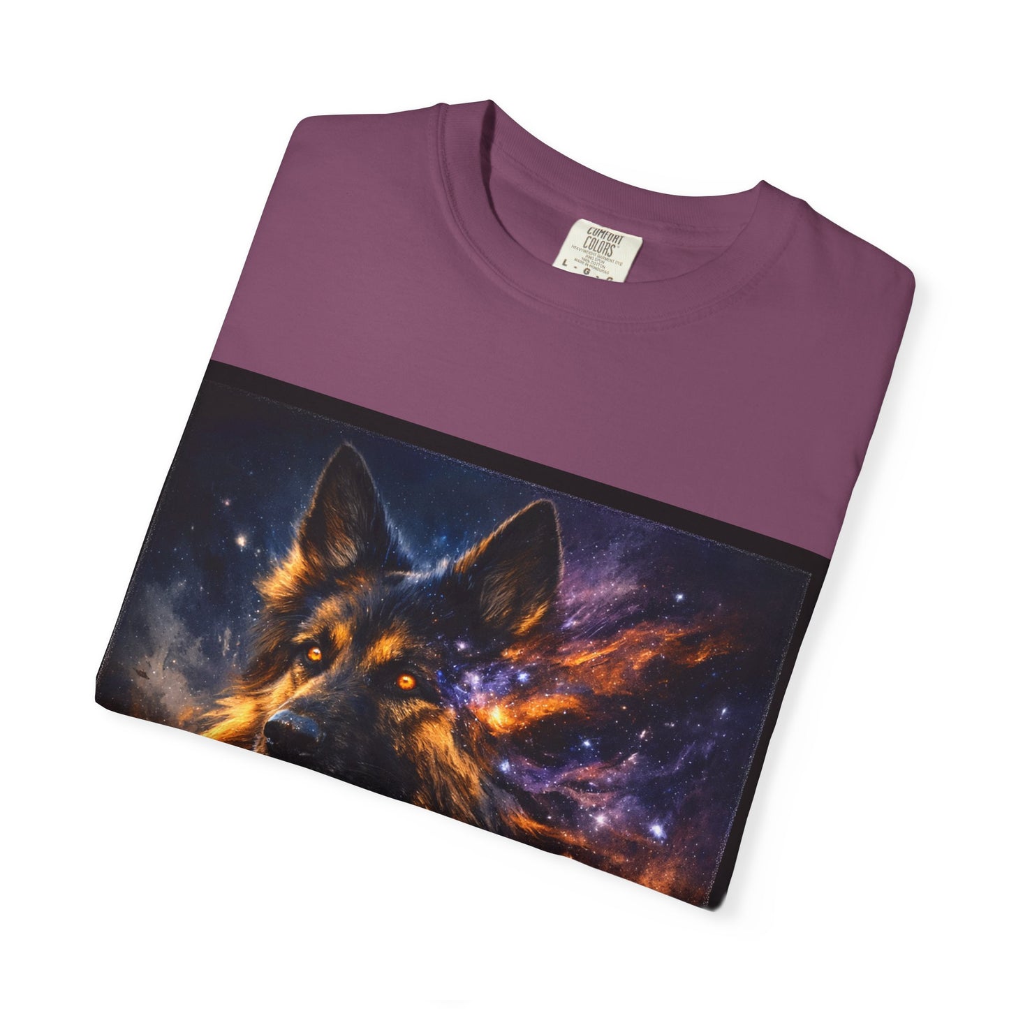 Cosmic German Shepherd Blaze T-Shirt | Galaxy fire Animal Artwork