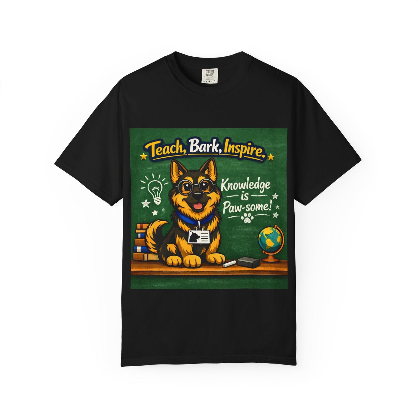 Teach Bark Inspire German Shepherd T‑Shirt – Knowledge Is Paw‑some Teacher Tee | Classroom Dog Lover Shirt | Bella Canvas 3001