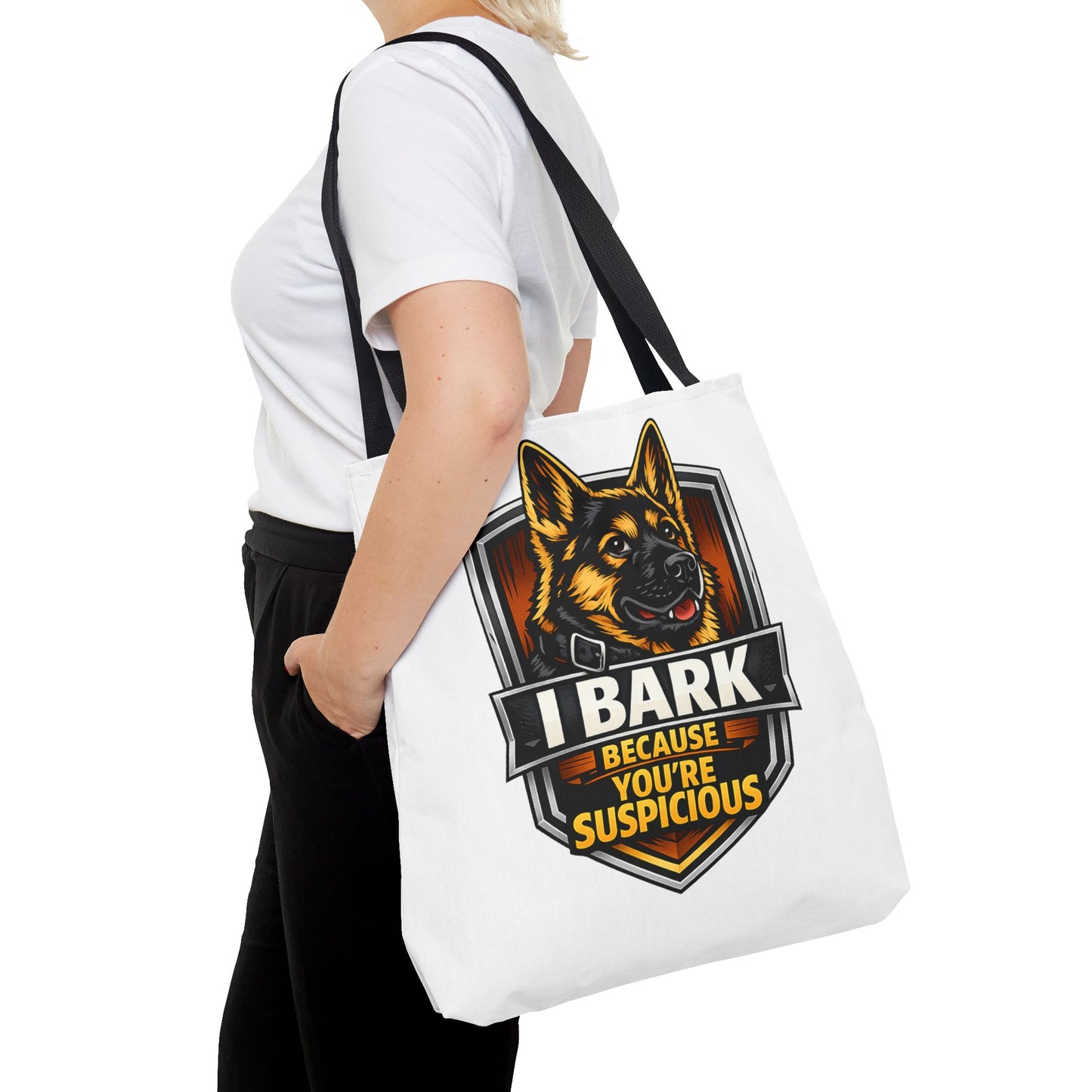 Dog Lover Tote Bag — "I Bark Because You're Suspicious" German Shepherd Tote